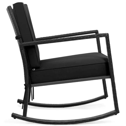 Patio Rattan Rocker Outdoor Glider Rocking Chair Cushion Lawn-Black - Black - Patio Rocking Chairs & Gliders
