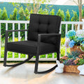 Patio Rattan Rocker Outdoor Glider Rocking Chair Cushion Lawn-Black - Black - Patio Rocking Chairs & Gliders