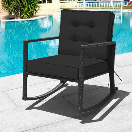 Patio Rattan Rocker Outdoor Glider Rocking Chair Cushion Lawn-Black - Black - Patio Rocking Chairs & Gliders