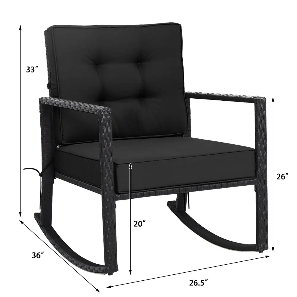 Patio Rattan Rocker Outdoor Glider Rocking Chair Cushion Lawn-Black - Black - Patio Rocking Chairs & Gliders