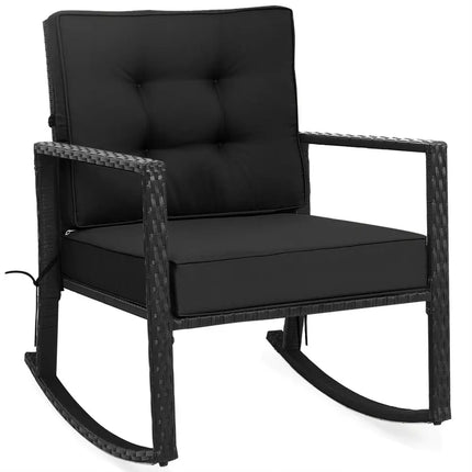 Patio Rattan Rocker Outdoor Glider Rocking Chair Cushion Lawn-Black - Black - Patio Rocking Chairs & Gliders