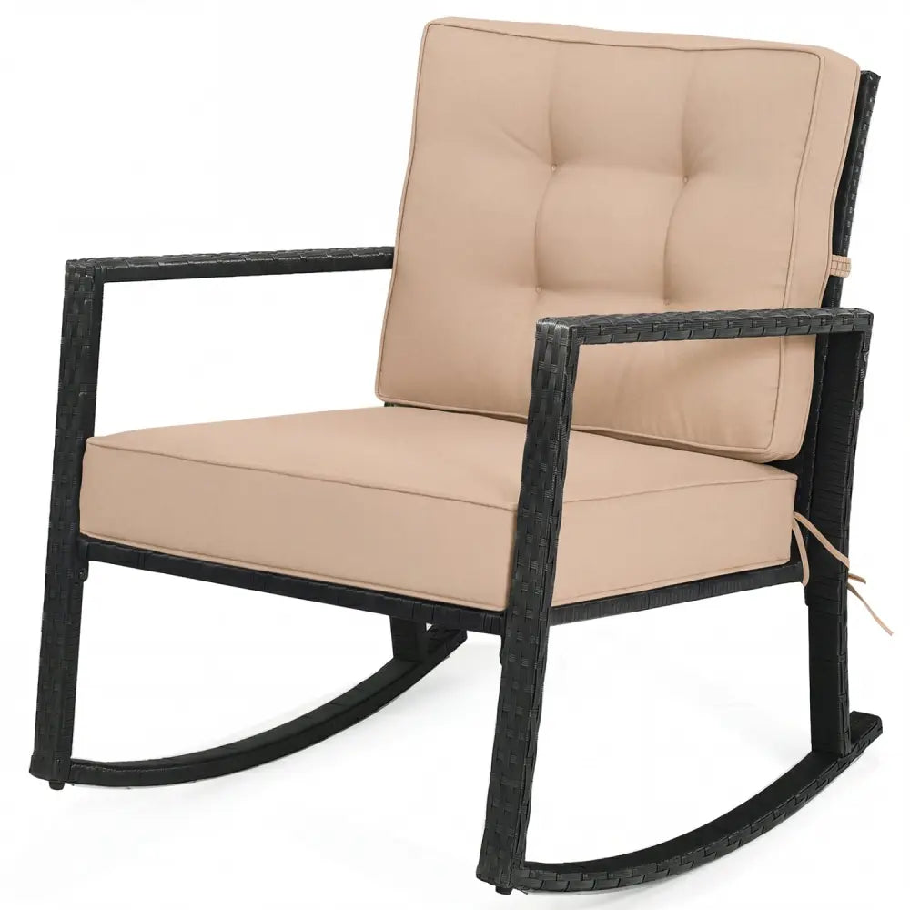 Patio Rattan Rocker Outdoor Glider Rocking Chair Cushion Lawn-Brown - Brown - Patio Rocking Chairs & Gliders