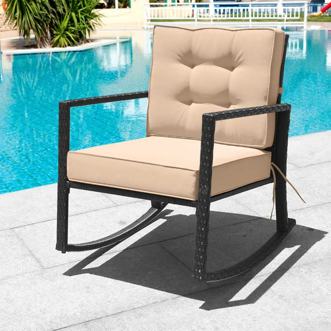 Patio Rattan Rocker Outdoor Glider Rocking Chair Cushion Lawn-Brown - Brown - Patio Rocking Chairs & Gliders