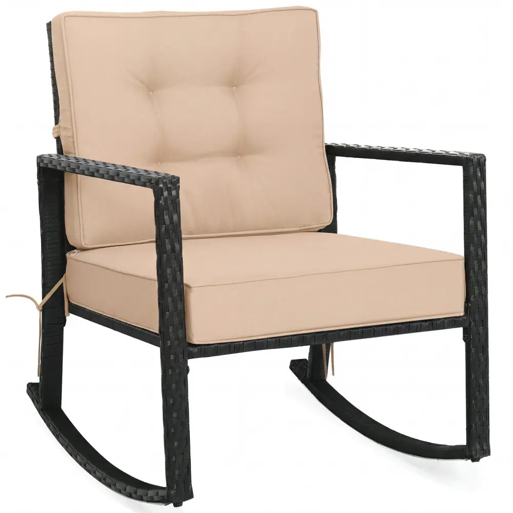 Patio Rattan Rocker Outdoor Glider Rocking Chair Cushion Lawn-Brown - Brown - Patio Rocking Chairs & Gliders
