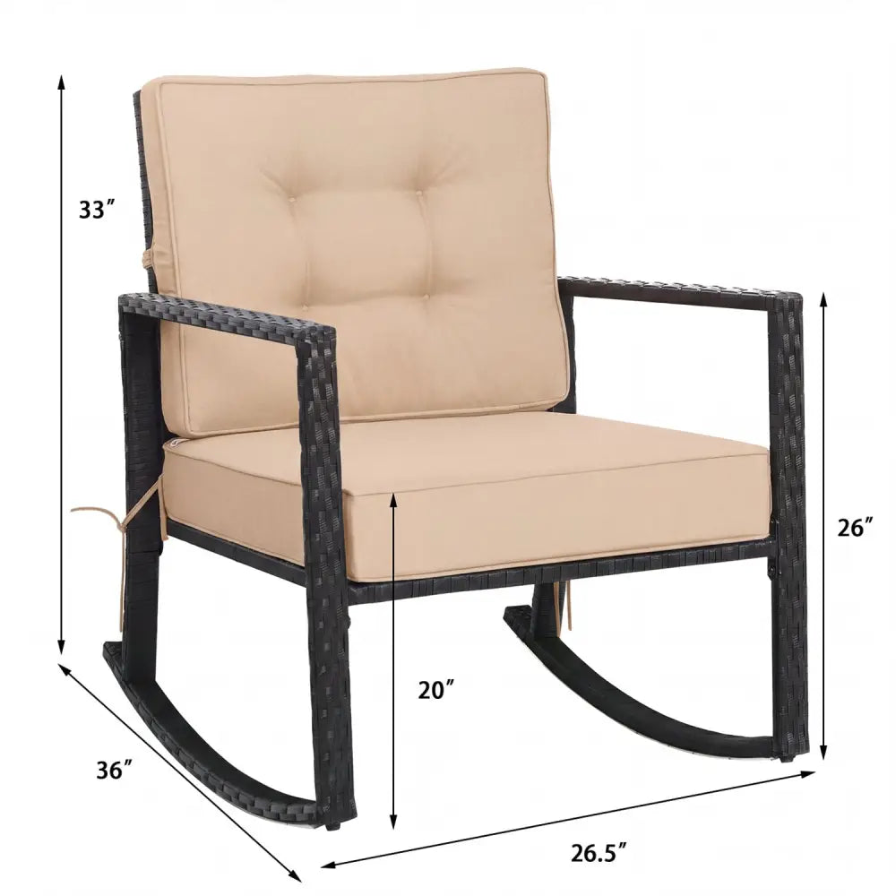 Patio Rattan Rocker Outdoor Glider Rocking Chair Cushion Lawn-Brown - Brown - Patio Rocking Chairs & Gliders