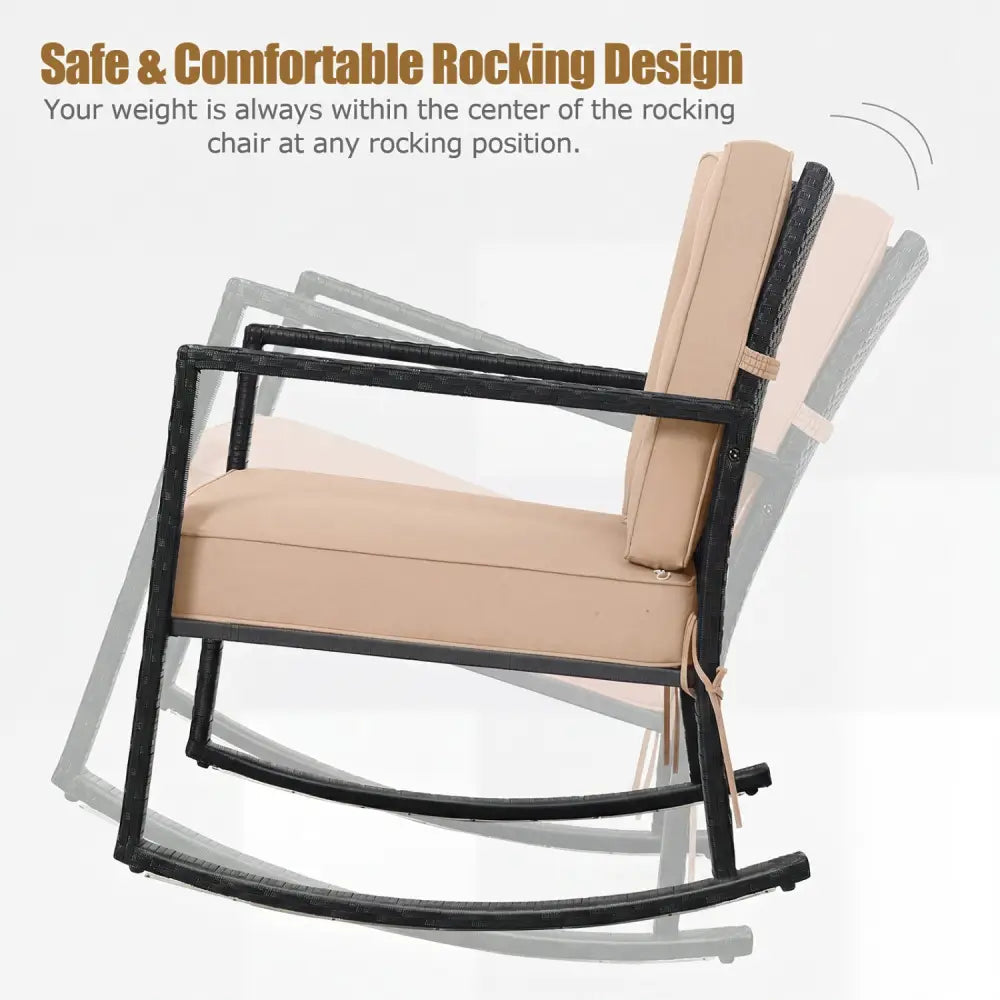 Patio Rattan Rocker Outdoor Glider Rocking Chair Cushion Lawn-Brown - Brown - Patio Rocking Chairs & Gliders