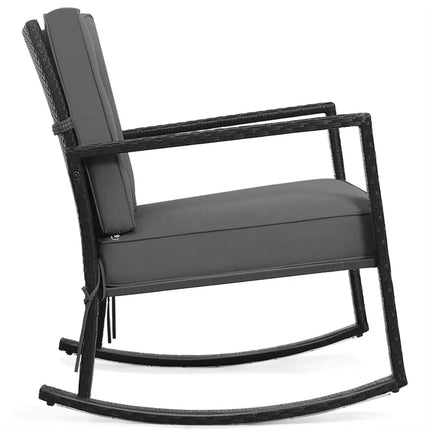 Patio Rattan Rocker Outdoor Glider Rocking Chair Cushion Lawn-Gray - Gray - Patio Rocking Chairs & Gliders