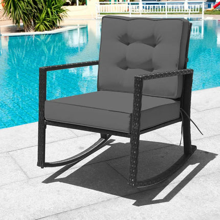 Patio Rattan Rocker Outdoor Glider Rocking Chair Cushion Lawn-Gray - Gray - Patio Rocking Chairs & Gliders