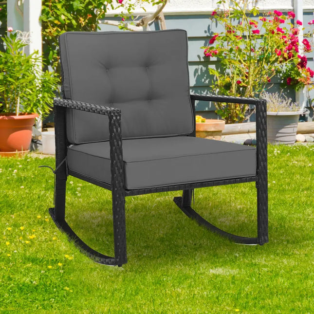 Patio Rattan Rocker Outdoor Glider Rocking Chair Cushion Lawn-Gray - Gray - Patio Rocking Chairs & Gliders