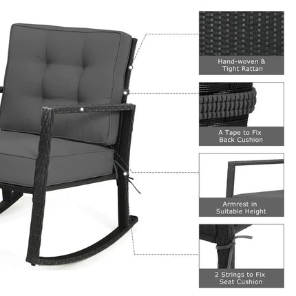 Patio Rattan Rocker Outdoor Glider Rocking Chair Cushion Lawn-Gray - Gray - Patio Rocking Chairs & Gliders