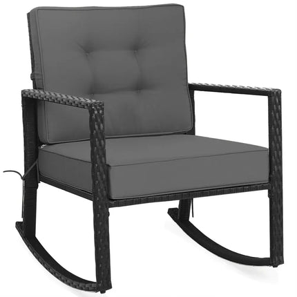 Patio Rattan Rocker Outdoor Glider Rocking Chair Cushion Lawn-Gray - Gray - Patio Rocking Chairs & Gliders