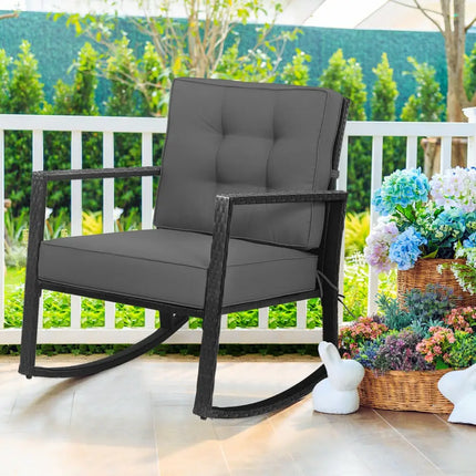 Patio Rattan Rocker Outdoor Glider Rocking Chair Cushion Lawn-Gray - Gray - Patio Rocking Chairs & Gliders