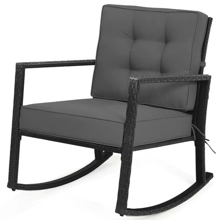 Patio Rattan Rocker Outdoor Glider Rocking Chair Cushion Lawn-Gray - Gray - Patio Rocking Chairs & Gliders