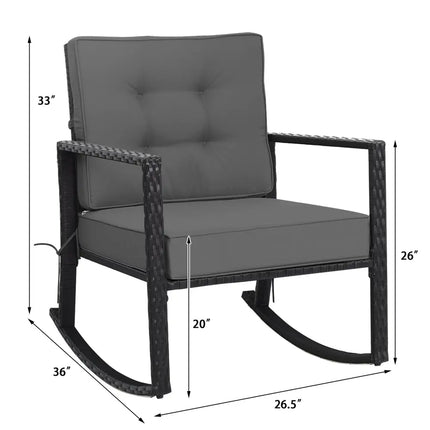 Patio Rattan Rocker Outdoor Glider Rocking Chair Cushion Lawn-Gray - Gray - Patio Rocking Chairs & Gliders
