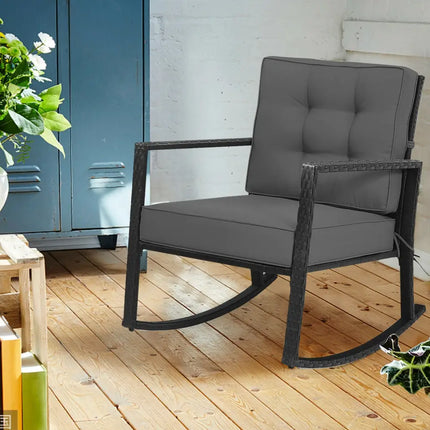 Patio Rattan Rocker Outdoor Glider Rocking Chair Cushion Lawn-Gray - Gray - Patio Rocking Chairs & Gliders