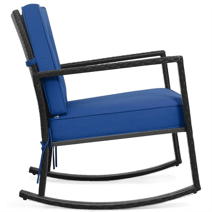 Patio Rattan Rocker Outdoor Glider Rocking Chair Cushion Lawn-Navy - Navy - Patio Rocking Chairs & Gliders