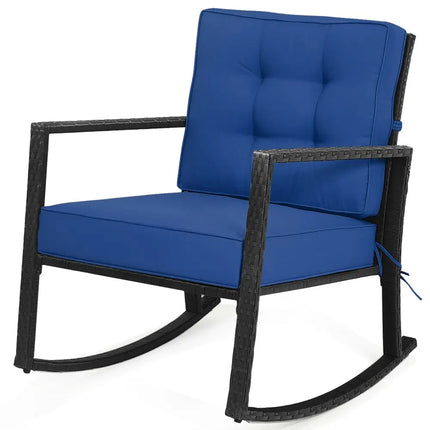 Patio Rattan Rocker Outdoor Glider Rocking Chair Cushion Lawn-Navy - Navy - Patio Rocking Chairs & Gliders