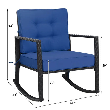Patio Rattan Rocker Outdoor Glider Rocking Chair Cushion Lawn-Navy - Navy - Patio Rocking Chairs & Gliders