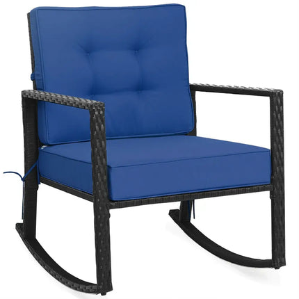 Patio Rattan Rocker Outdoor Glider Rocking Chair Cushion Lawn-Navy - Navy - Patio Rocking Chairs & Gliders