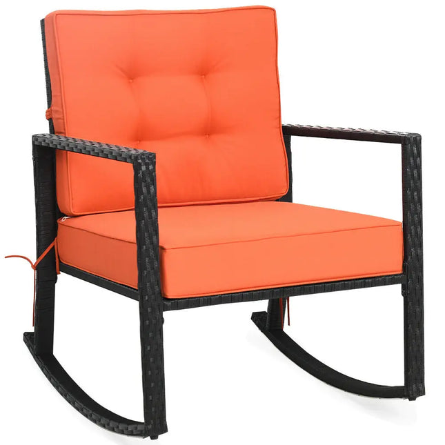 Patio Rattan Rocker Outdoor Glider Rocking Chair Cushion Lawn-Orange - Orange - Patio Rocking Chairs & Gliders