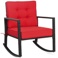 Patio Rattan Rocker Outdoor Glider Rocking Chair Cushion Lawn-Red - Red - Patio Rocking Chairs & Gliders