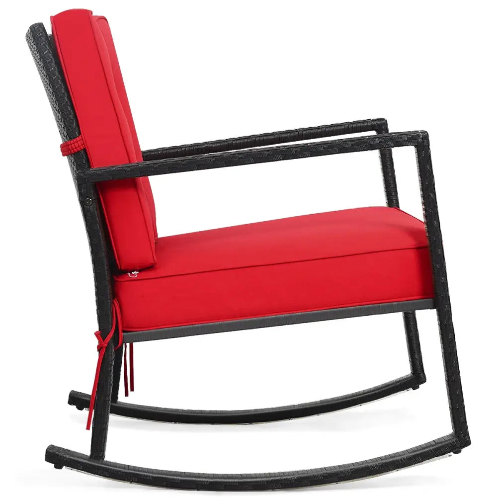 Patio Rattan Rocker Outdoor Glider Rocking Chair Cushion Lawn-Red - Red - Patio Rocking Chairs & Gliders