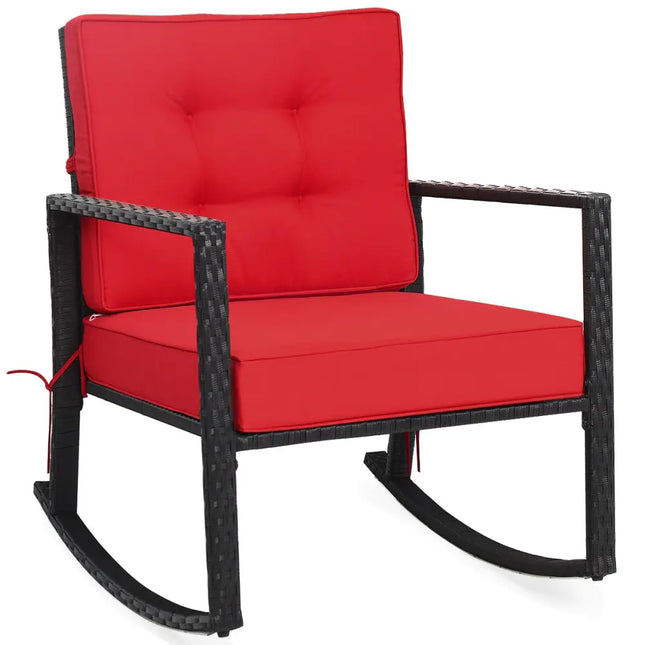 Patio Rattan Rocker Outdoor Glider Rocking Chair Cushion Lawn-Red - Red - Patio Rocking Chairs & Gliders