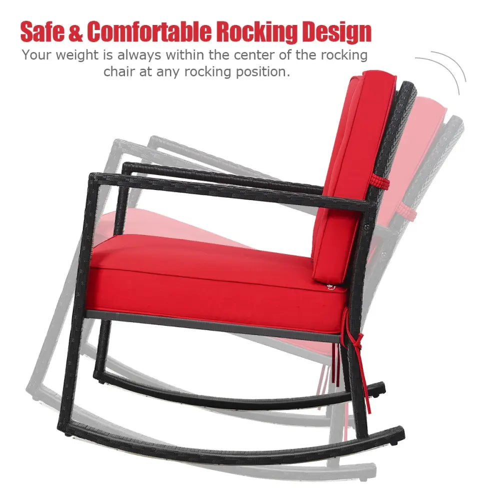 Patio Rattan Rocker Outdoor Glider Rocking Chair Cushion Lawn-Red - Red - Patio Rocking Chairs & Gliders