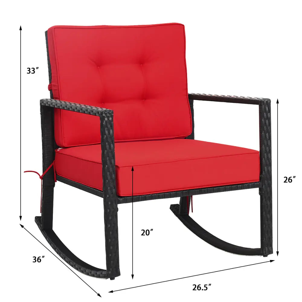 Patio Rattan Rocker Outdoor Glider Rocking Chair Cushion Lawn-Red - Red - Patio Rocking Chairs & Gliders