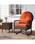 Patio Rattan Rocking Chair with Seat Back Cushions and Waist Pillow-Red - Orange - Patio Rocking Chairs & Gliders