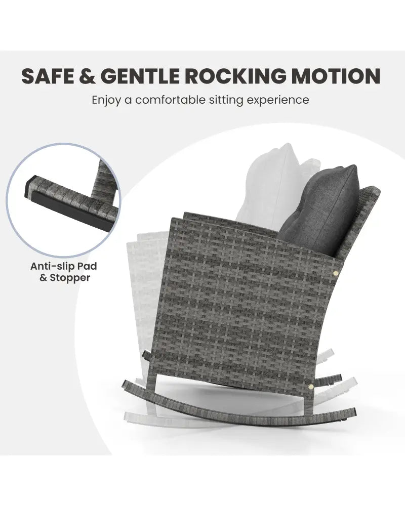 Patio Rattan Roker Chairs with Tempered Glass Table and Soft Cushions for Backyard Poolside Porch-Gray - Gray - Patio