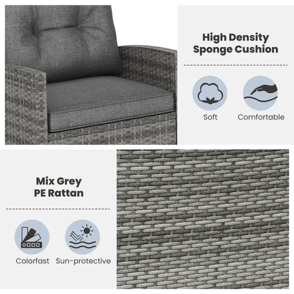 Patio Rattan Roker Chairs with Tempered Glass Table and Soft Cushions for Backyard Poolside Porch-Gray - Gray - Patio