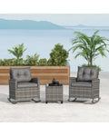 Patio Rattan Roker Chairs with Tempered Glass Table and Soft Cushions for Backyard Poolside Porch-Gray - Gray - Patio