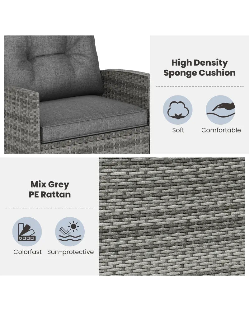 Patio Rattan Roker Chairs with Tempered Glass Table and Soft Cushions for Backyard Poolside Porch-Gray - Gray - Patio