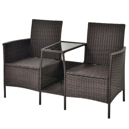 Patio Rattan Wicker Conversation Set Sofa Cushioned Loveseat Glass Table-Red - Red - Patio Conversation Sets