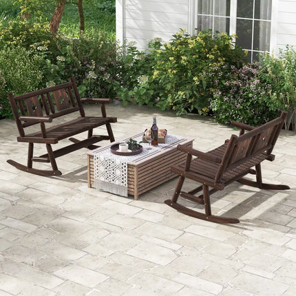 Patio Rocking Bench Double Rocker Chair with Ergonomic Seat 2-Person Loveseat - Rustic Brown - Patio Rocking Chairs &