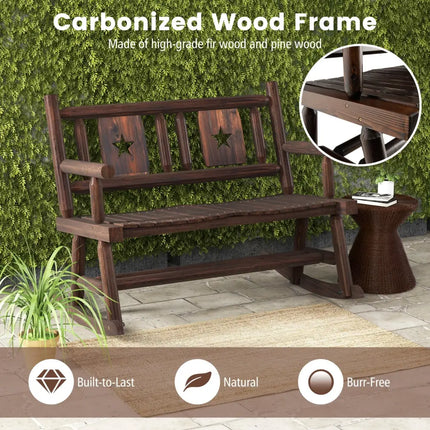 Patio Rocking Bench Double Rocker Chair with Ergonomic Seat 2-Person Loveseat - Rustic Brown - Patio Rocking Chairs &