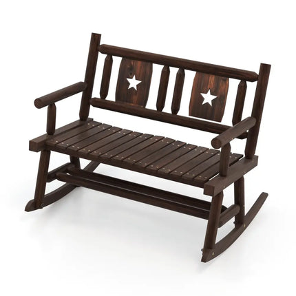 Patio Rocking Bench Double Rocker Chair with Ergonomic Seat 2-Person Loveseat - Rustic Brown - Patio Rocking Chairs &