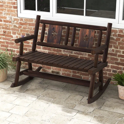 Patio Rocking Bench Double Rocker Chair with Ergonomic Seat 2-Person Loveseat - Rustic Brown - Patio Rocking Chairs &