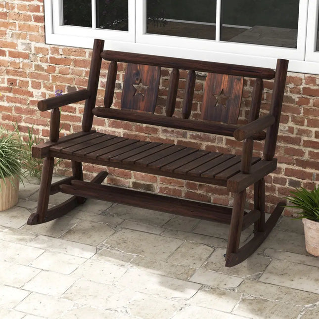 Patio Rocking Bench Double Rocker Chair with Ergonomic Seat 2-Person Loveseat - Rustic Brown - Patio Rocking Chairs &