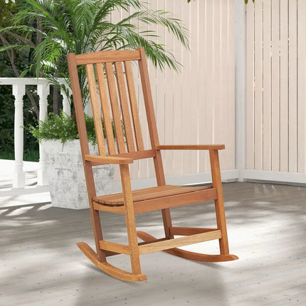 Patio Rocking Chair Ergonomic High-Back Outdoor Rocker with Smooth Rocking Base - Natural - Patio Rocking Chairs &