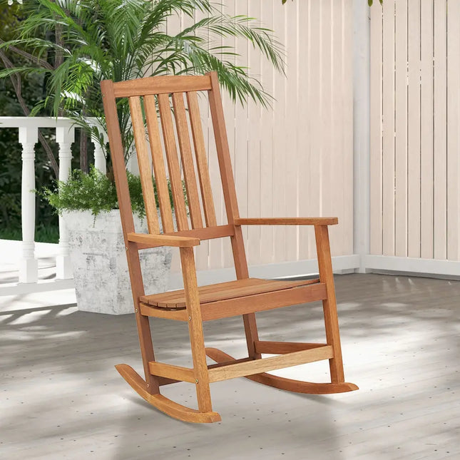 Patio Rocking Chair Ergonomic High-Back Outdoor Rocker with Smooth Rocking Base - Natural - Patio Rocking Chairs &