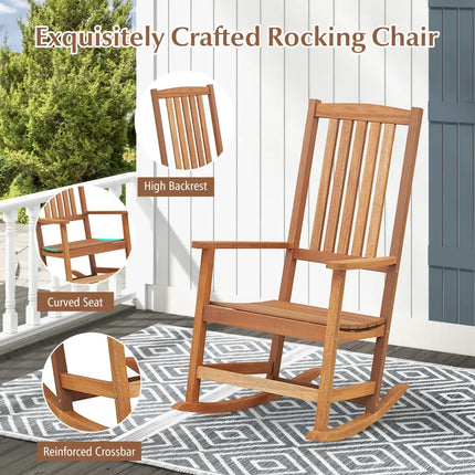 Patio Rocking Chair Ergonomic High-Back Outdoor Rocker with Smooth Rocking Base - Natural - Patio Rocking Chairs &