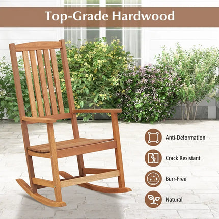 Patio Rocking Chair Ergonomic High-Back Outdoor Rocker with Smooth Rocking Base - Natural - Patio Rocking Chairs &