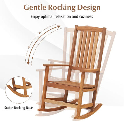 Patio Rocking Chair Ergonomic High-Back Outdoor Rocker with Smooth Rocking Base - Natural - Patio Rocking Chairs &