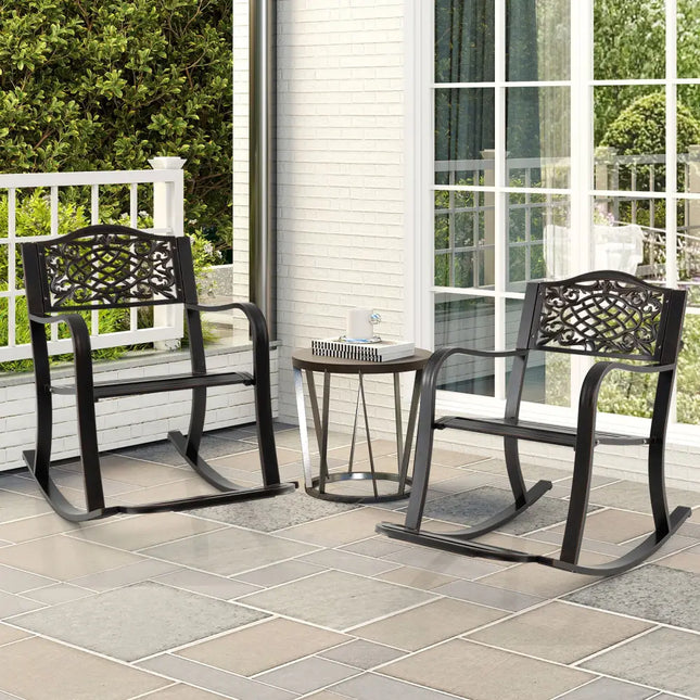 Patio Rocking Chair with Footrest and Curved Armrests-Brown - Brown - Patio Rocking Chairs & Gliders