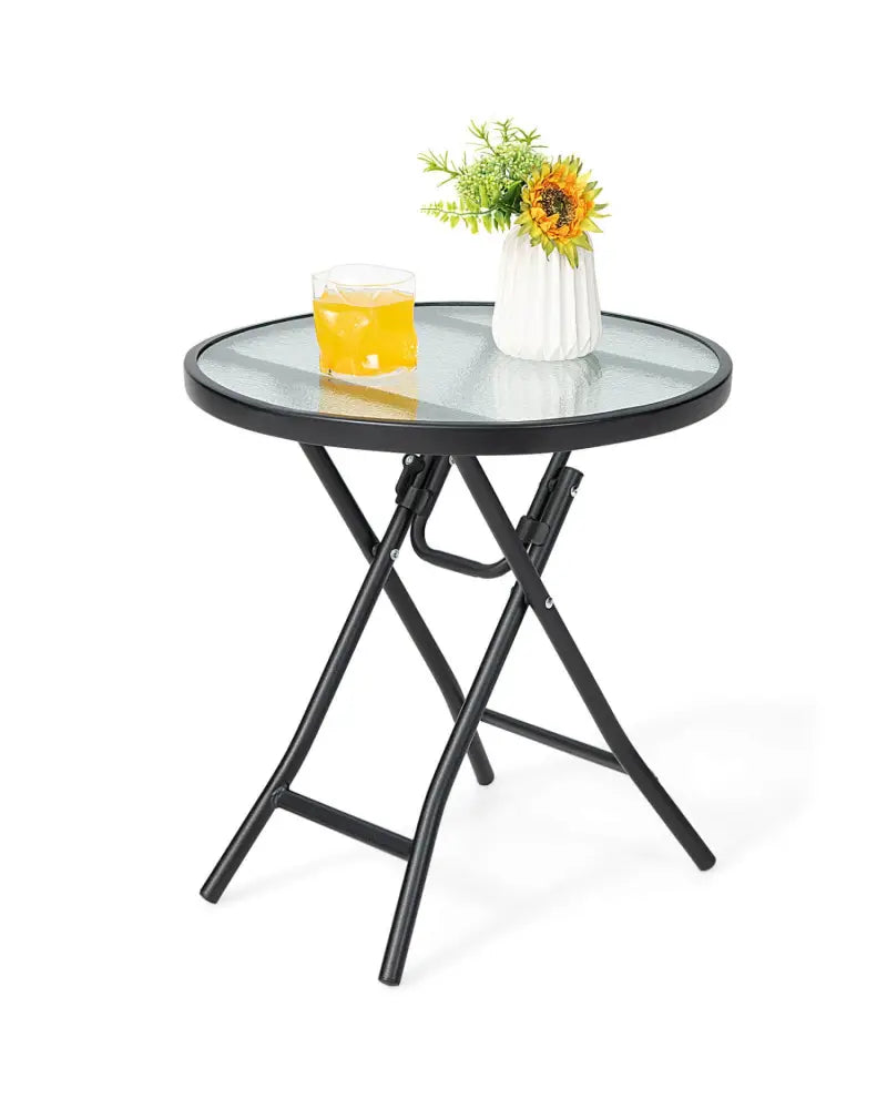 Patio Side Table with Tempered Glass Tabletop - Black - Patio Coffee Tables