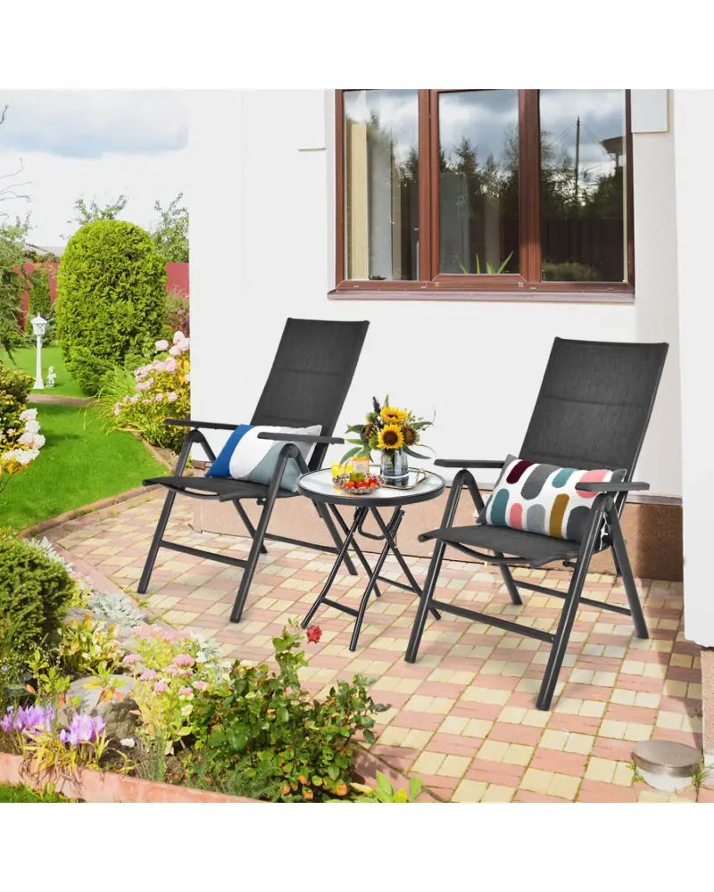 Patio Side Table with Tempered Glass Tabletop - Black - Patio Coffee Tables