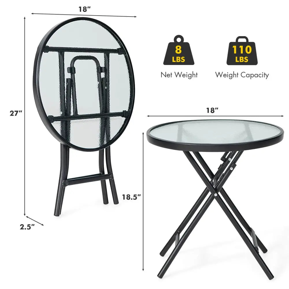 Patio Side Table with Tempered Glass Tabletop - Black - Patio Coffee Tables