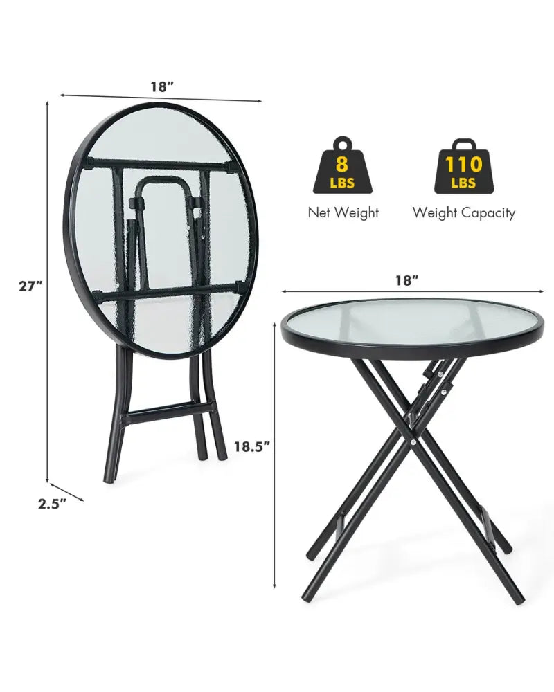 Patio Side Table with Tempered Glass Tabletop - Black - Patio Coffee Tables